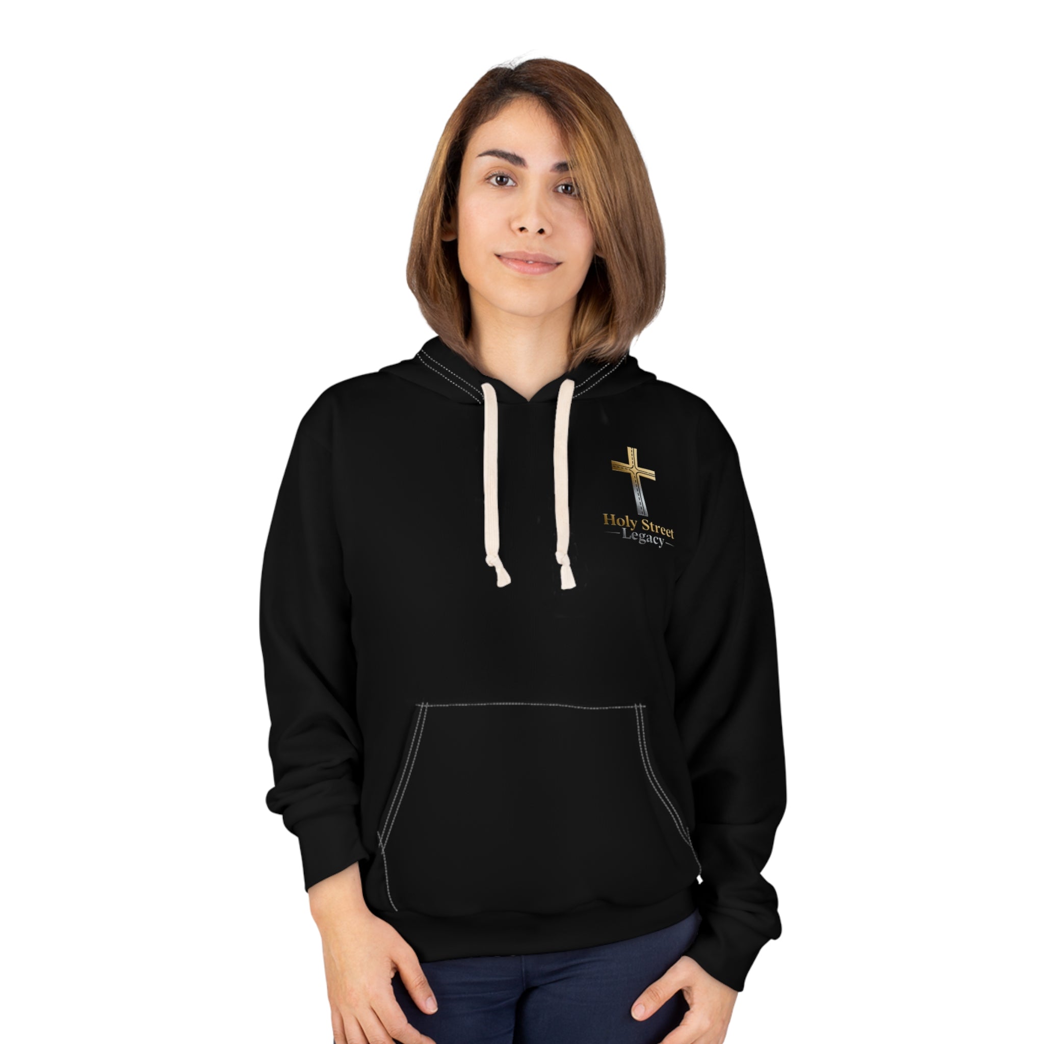 Holy Street Legacy Unisex Pullover Hoodie, Faith-Inspired Fashion, Cross Design, Perfect for Gifts, Spiritual Wear, Stylish Everyday Comfort