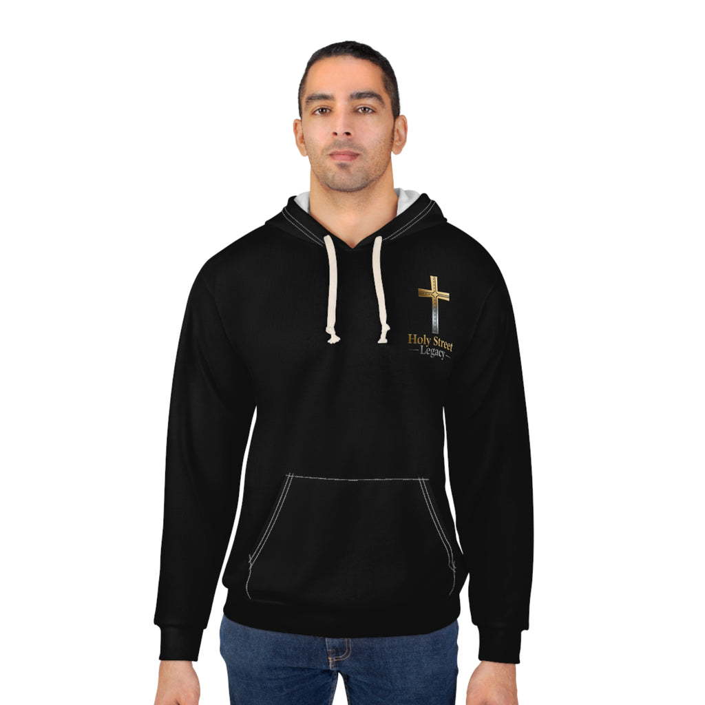 Holy Street Legacy Unisex Pullover Hoodie, Faith-Inspired Fashion, Cross Design, Perfect for Gifts, Spiritual Wear, Stylish Everyday Comfort
