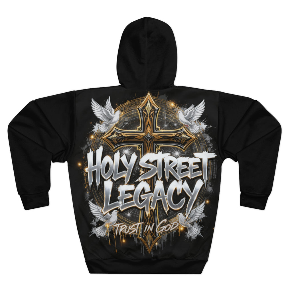 Holy Street Legacy Unisex Pullover Hoodie, Faith-Inspired Fashion, Cross Design, Perfect for Gifts, Spiritual Wear, Stylish Everyday Comfort