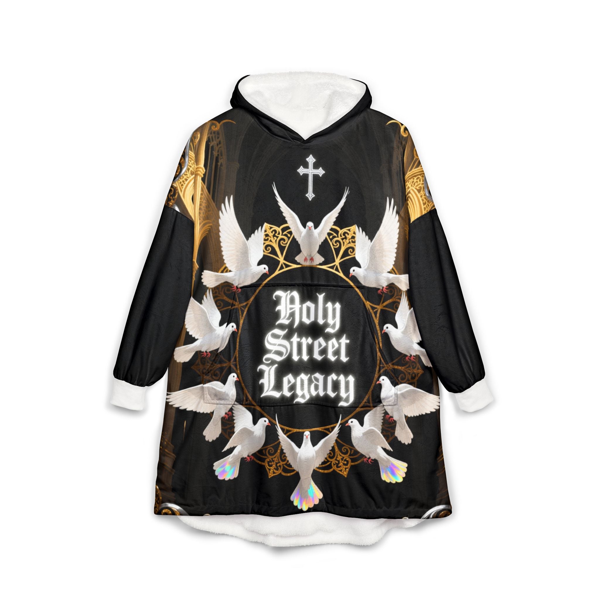Hooded Blanket — 'Holy Street Legacy' Dove & Cross Cozy Wearable Throw