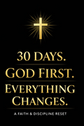 Black book cover with gold text and cross, titled '30 Days. God First. Everything Changes.'