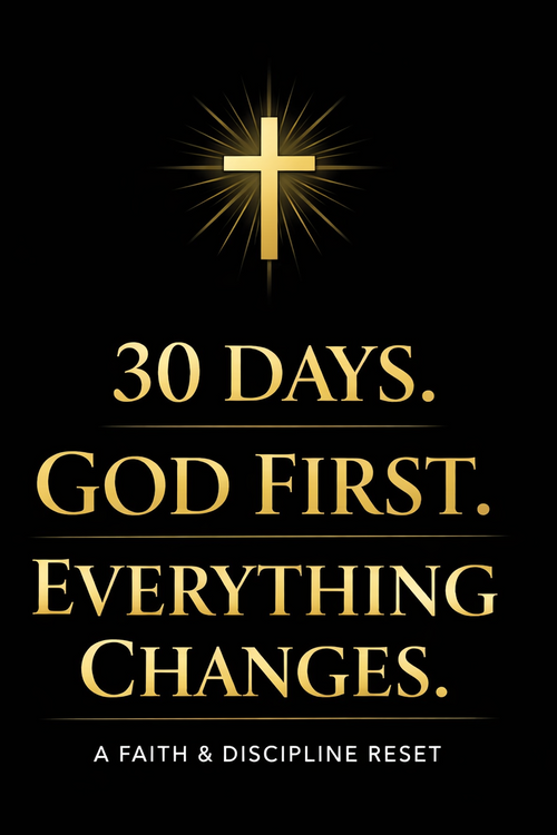 Black book cover with gold text and cross, titled '30 Days. God First. Everything Changes.'